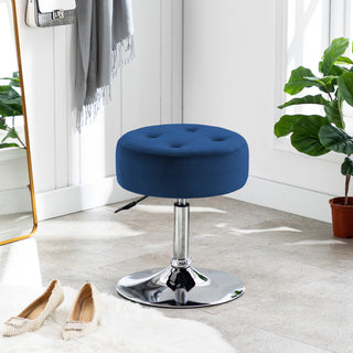 Round Swivel Velvet Vanity Stool, Dark Blue, Standard