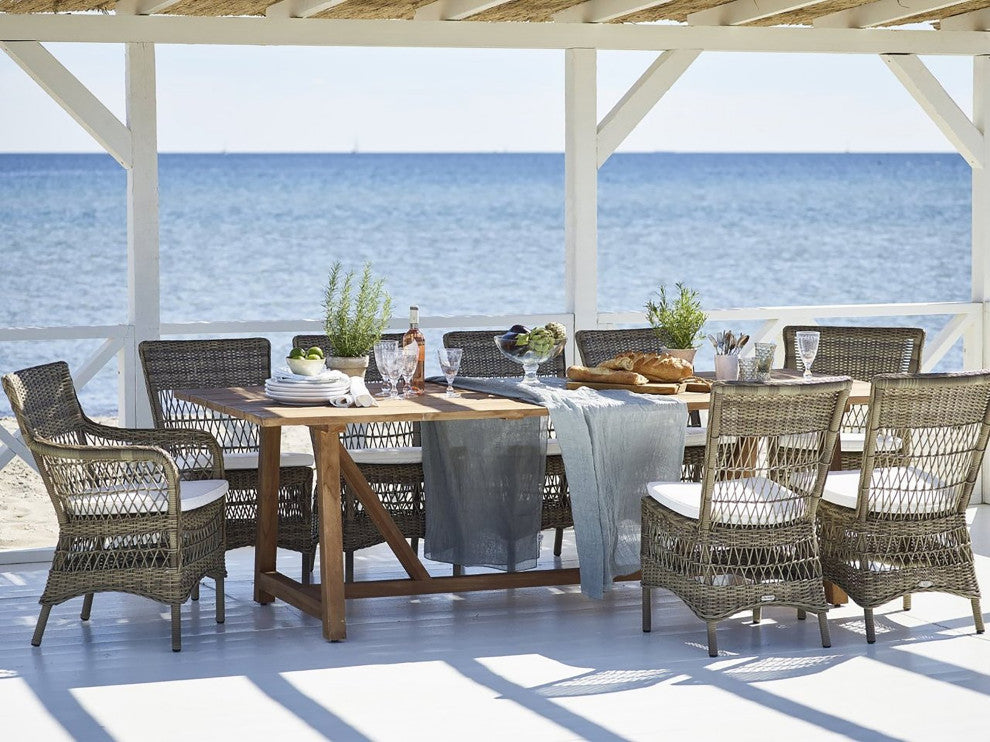 Marie Outdoor Dining Side Chair, Antique, Sunbrella Sailcloth Seagull Cushion