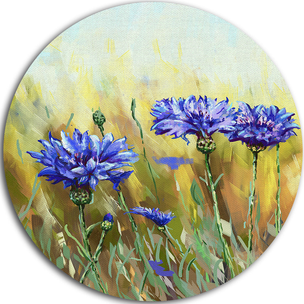 Cornflowers In Full Bloom, Floral Disc Metal Wall Art, 11"