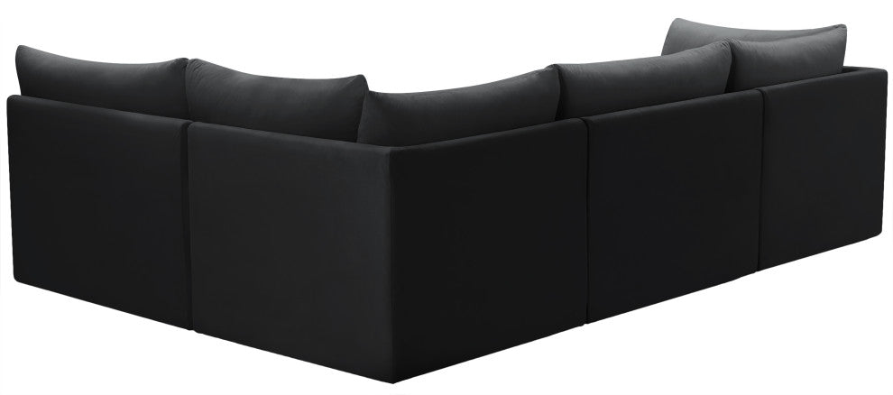 Jacob Velvet Upholstered 4-Piece L-Shaped Modular Sectional, Black