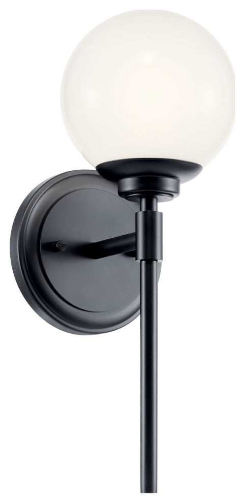 Benno 13.75" 1 Light Wall Sconce With Opal Glass, Black