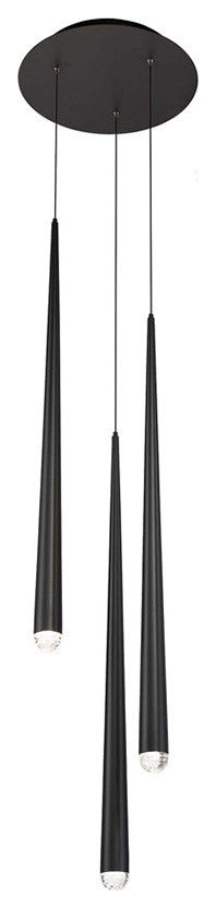Cascade LED 3-Light Crystal Round Chandelier 3500K, Black