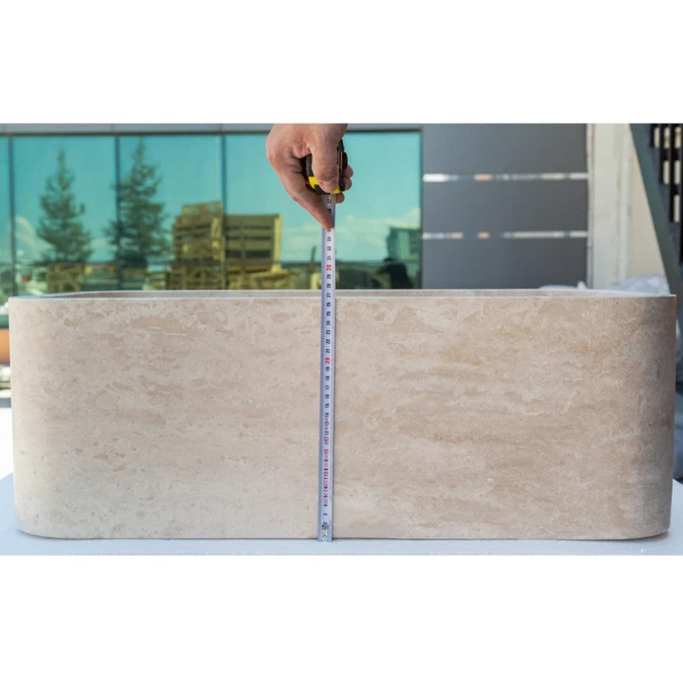 Troia Light Travertine Farmhouse Sink Honed and Filled (W)18" (L)30" (H)10"