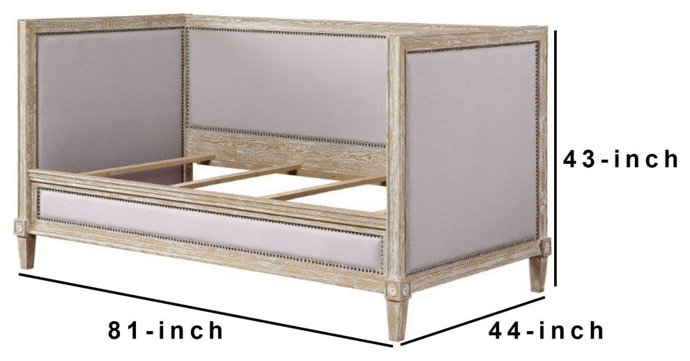 Benzara BM261736 Daybed With Fabric Upholstery and Nailhead, Weathered Brown