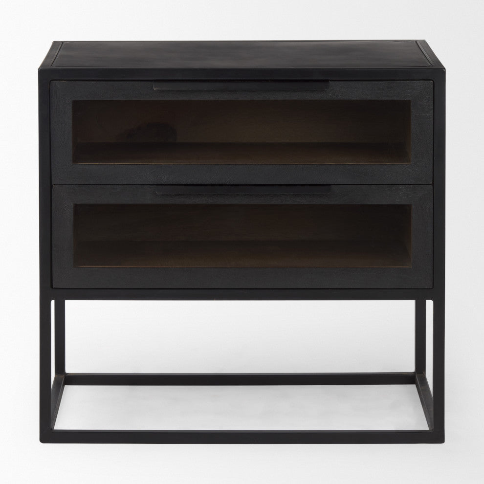 Sloan Dark Brown Solid Wood w/ Black Metal Frame Side Table