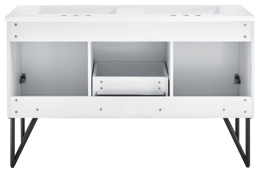 Annecy 60" White, Double Basin Bathroom Vanity With White, 3-Hole Sink Top