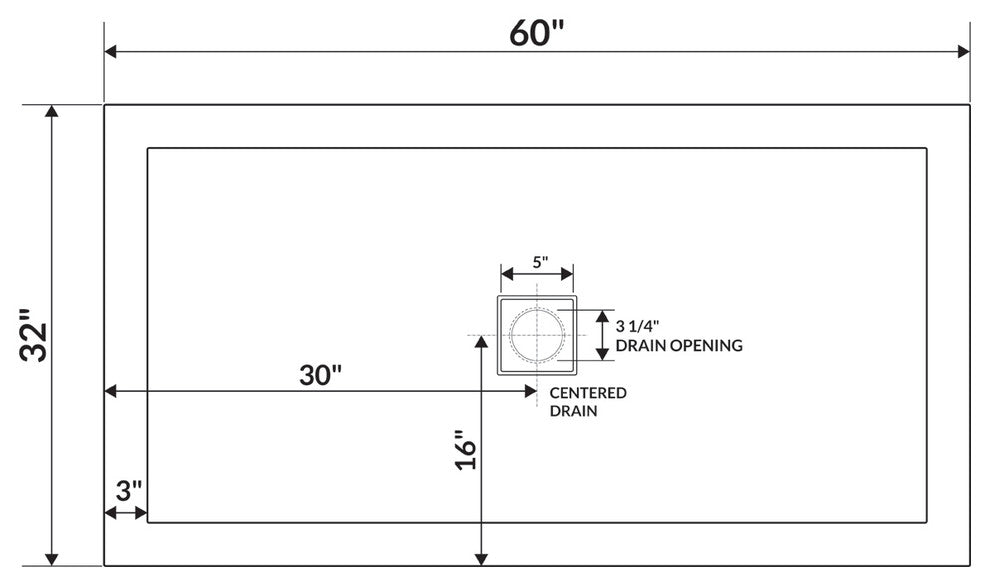 LessCare 60"x32" Left Double Threshold Shower Pan Base Wall Corner Center Drain