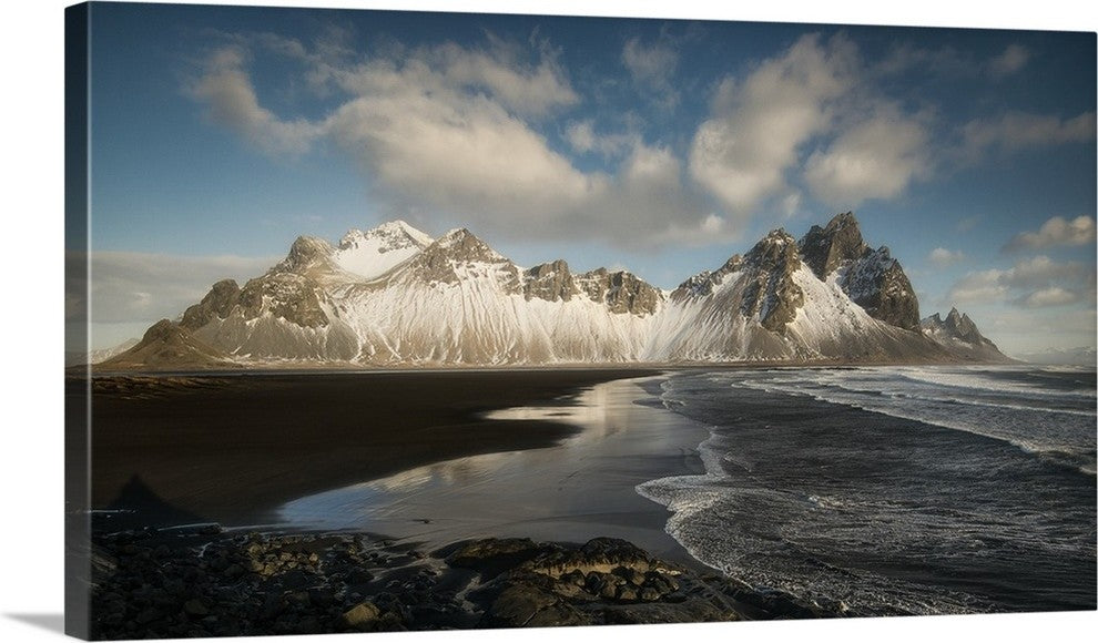 "Stokksnes Mountain and Beach" Wrapped Canvas Art Print, 24"x14"x1.5"
