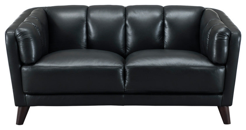 Frances Leather Craft Loveseat, Black