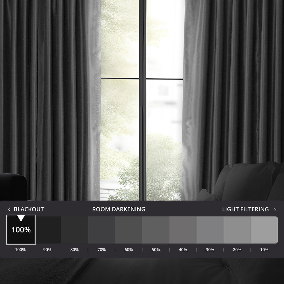 Blackout Extra Wide Vintage Textured Faux Dupioni Curtain, Silver, 100"x96"