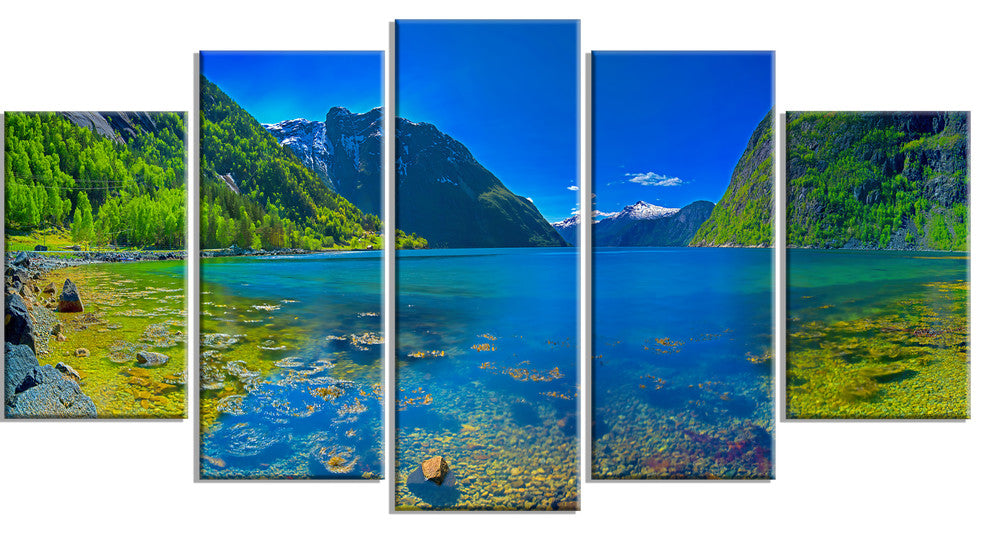 "Panoramic View of Norwegian Fjord" Canvas Print, 5 Panel