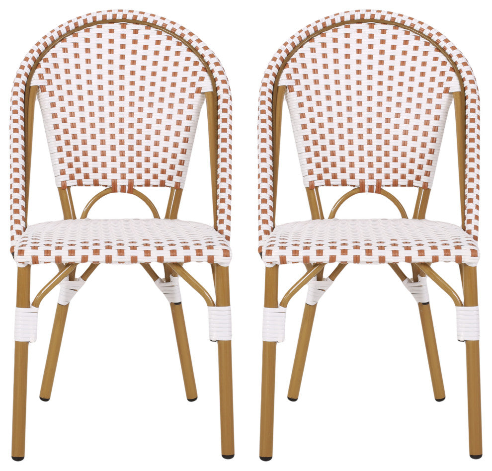Baylor Outdoor French Bistro Chair, Set of 2, Rust Orange/White/Bamboo Print Finish
