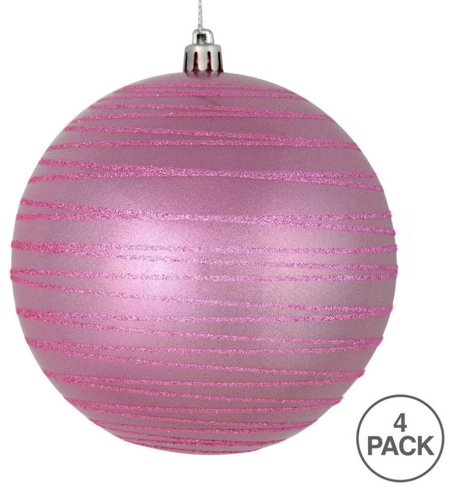 Vickerman N187679D 4" Pink Candy Finish Ball Ornament With Glitter Lines