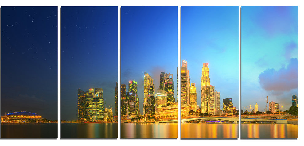 Singapore Skyline and Marina Bay, Cityscape Canvas Art Print, 60"x28", 5 Panels