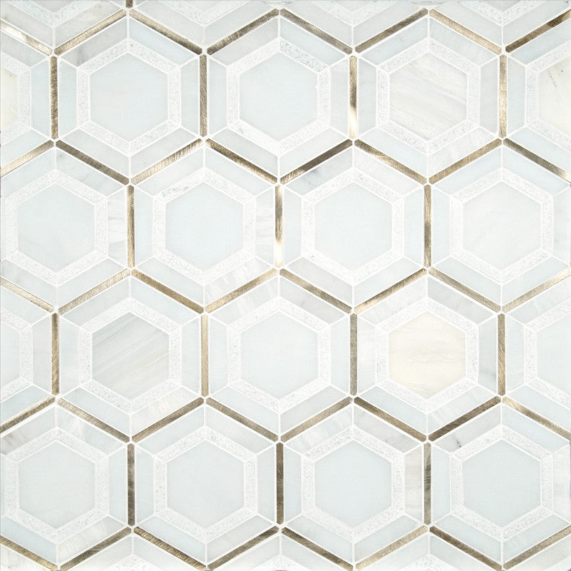 Medici Gold Pattern Stone Metal Mosaic, 10 Sheets