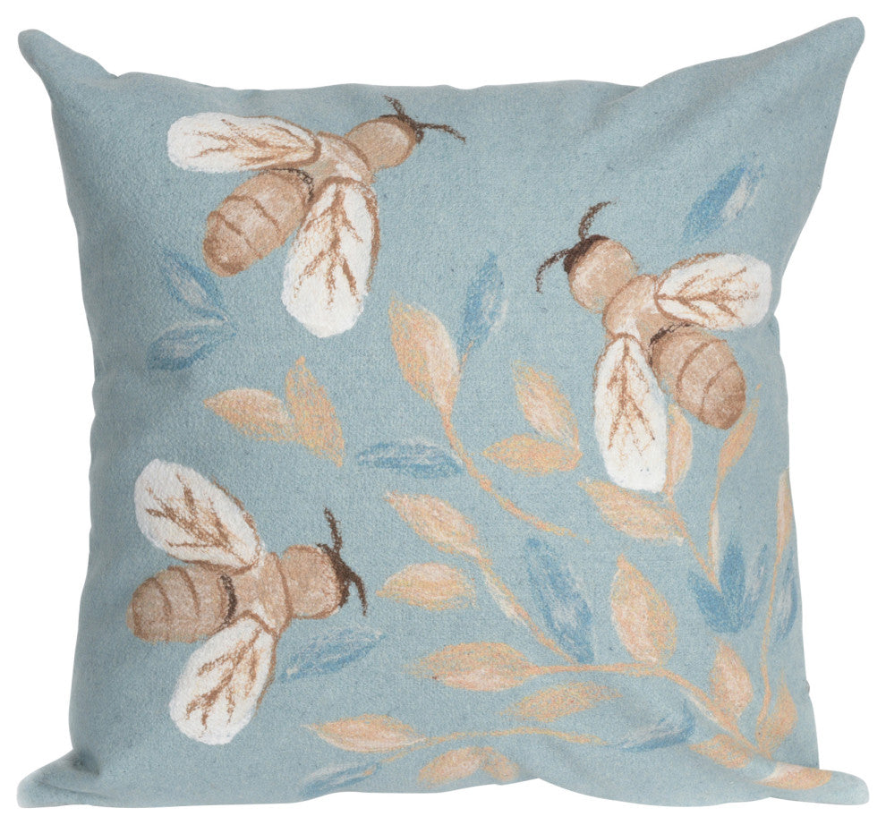 Visions III Bees Indoor/Outdoor Pillow, Aqua, 20" Square