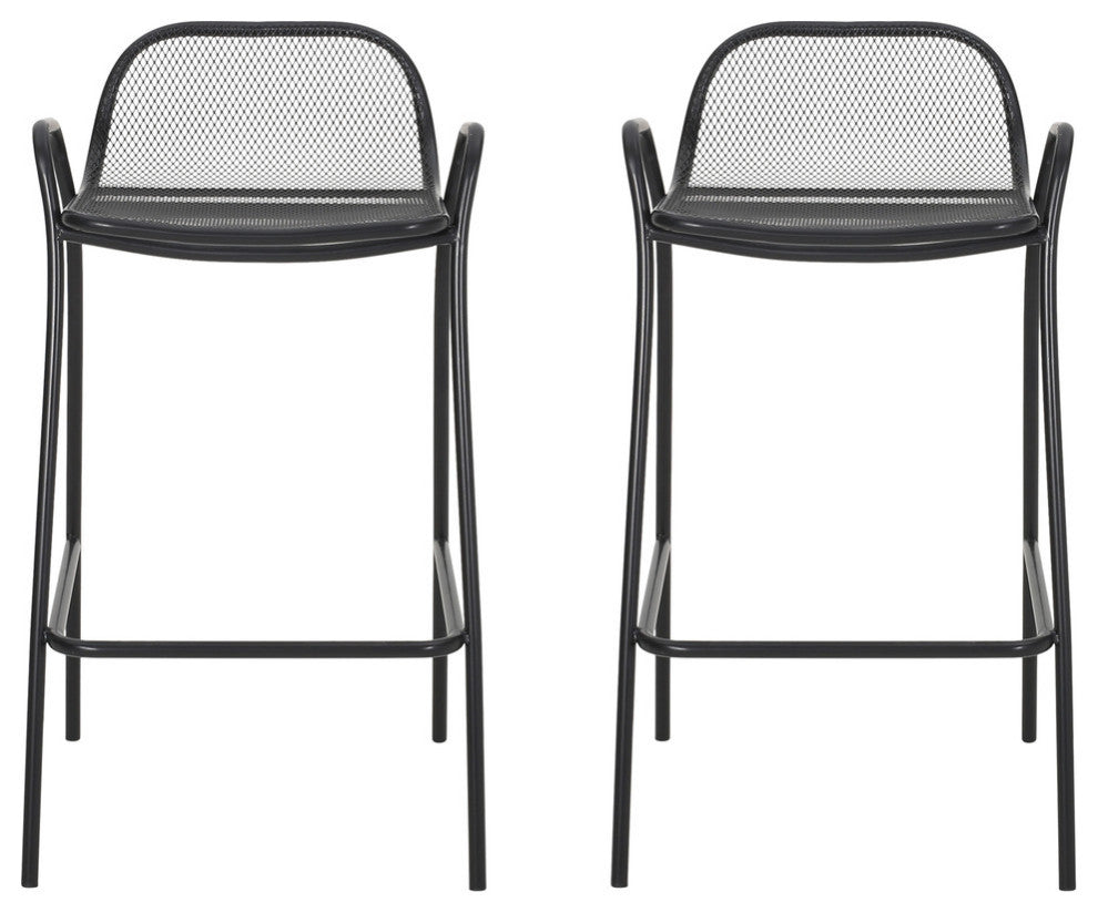 Linda Modern Iron Barstool, Set of 2, Matte Black