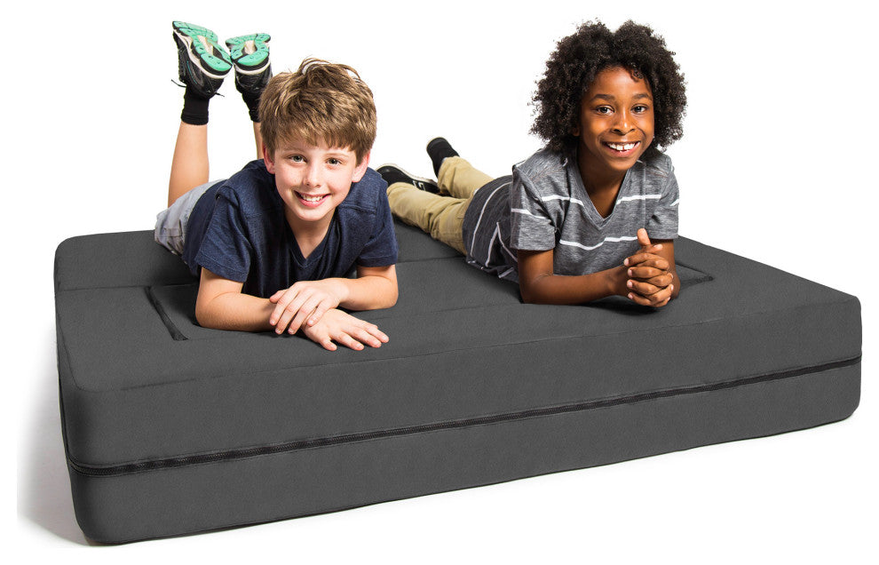 Zipline Big Kids Modular Sofa and Ottoman, Charcoal
