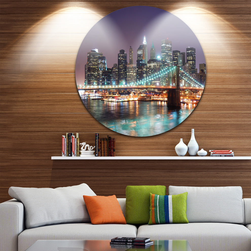 New York City Manhattan Skyscrapers, Cityscape Disc Metal Wall Art, 11"