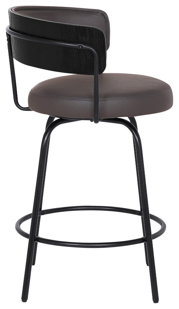 26" Gray Faux Leather Modern Swivel Bar Stool