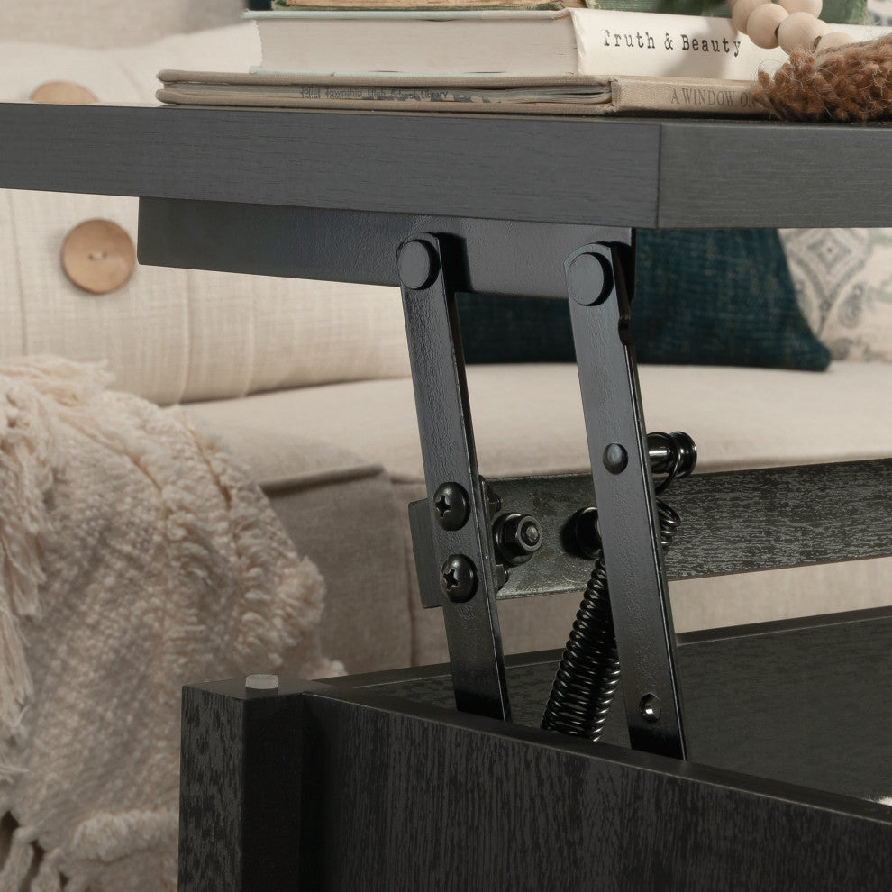 Transitional Coffee Table, Lift Up Top & Large Hidden Storage Space, Raven Oak