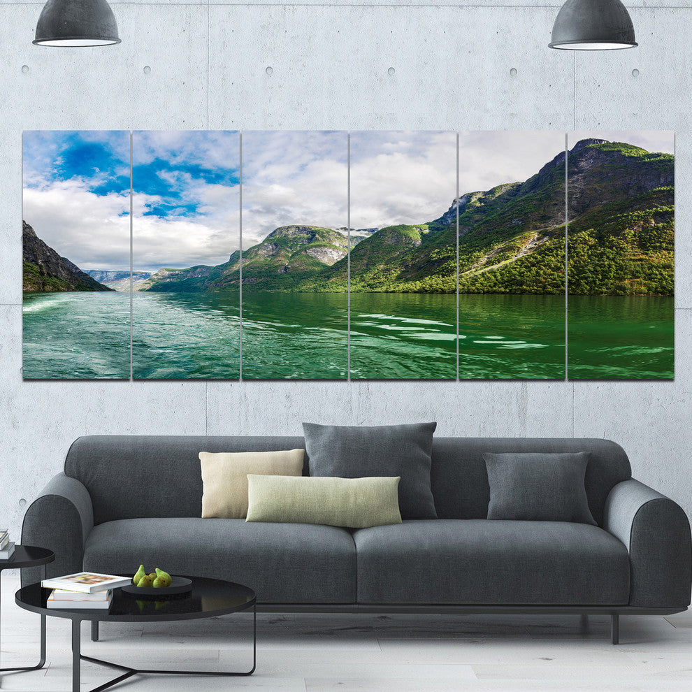 Green Lake Sognefjord Norway, Landscape Canvas Art Print, 70"x28", 6 Panels