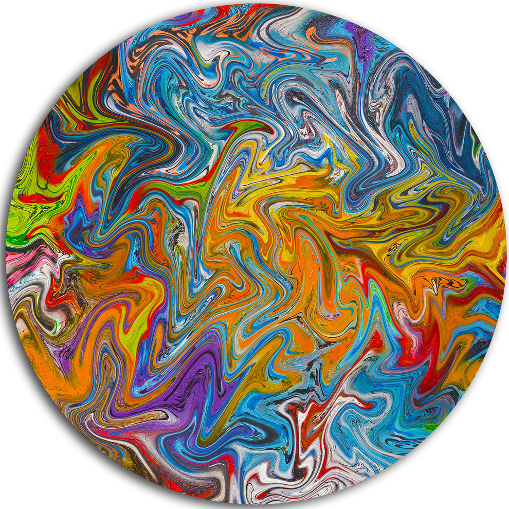 Fractal Flowing Colors, Abstract Art Disc Metal Wall Art, 23"