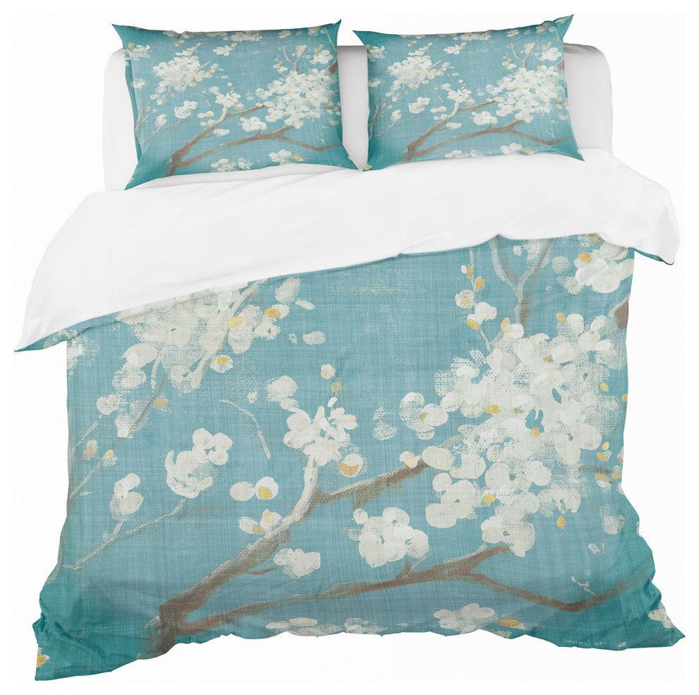 Blue Cherry Blossoms Ii Cottage Duvet Cover Set, King