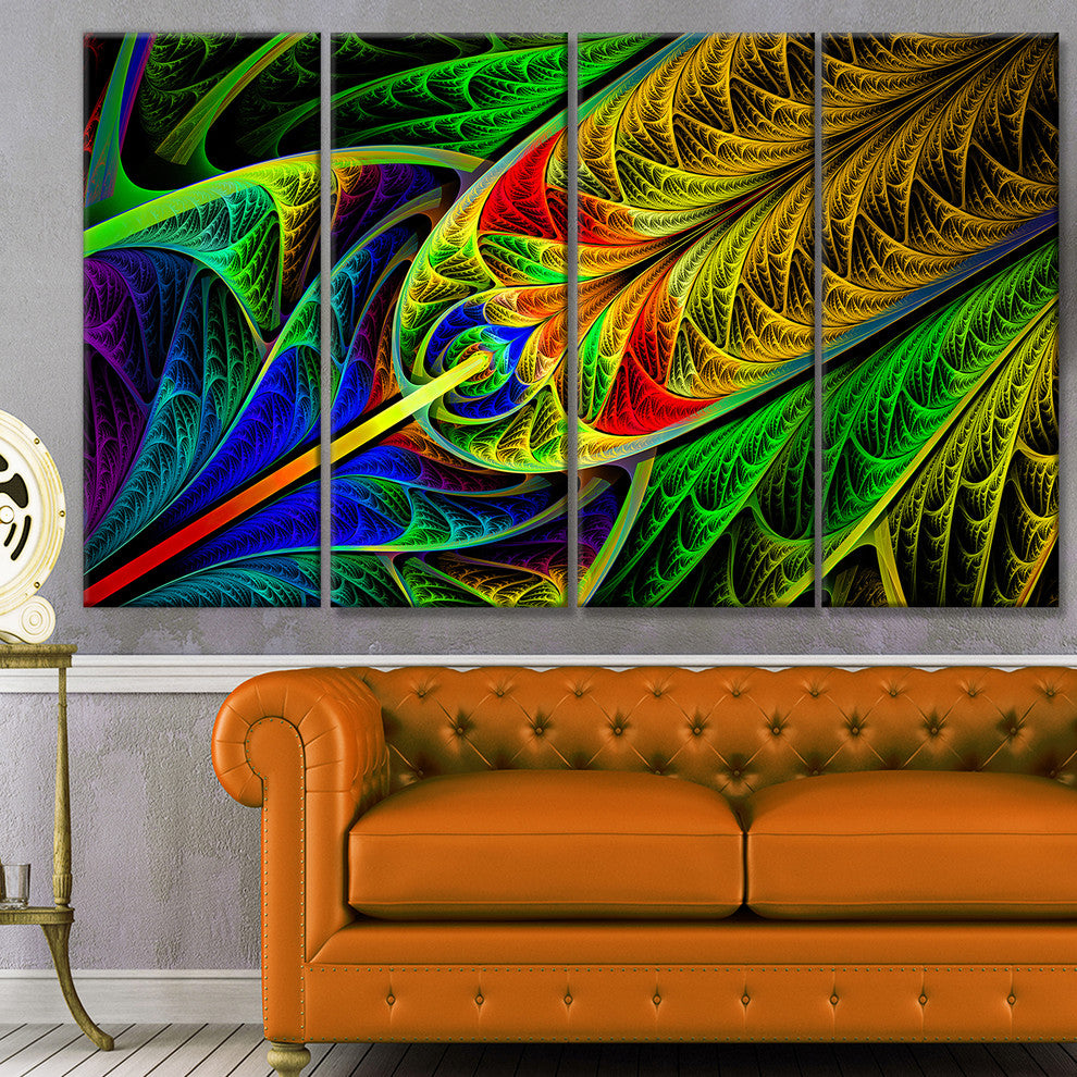 Stained Glass with Glowing Designs, Abstract Wall Art Canvas, 48"x28", 4 Panels