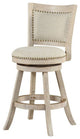 Benzara BM239738 Curved Back Wooden Swivel Counter Stool, Nailhead Trim, Gray