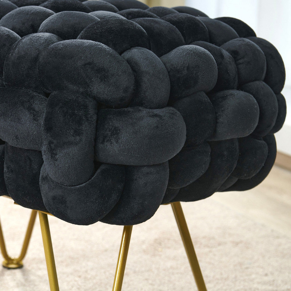 Velvet Pouf Stool Ottoman, Black, 27''x20''x20''