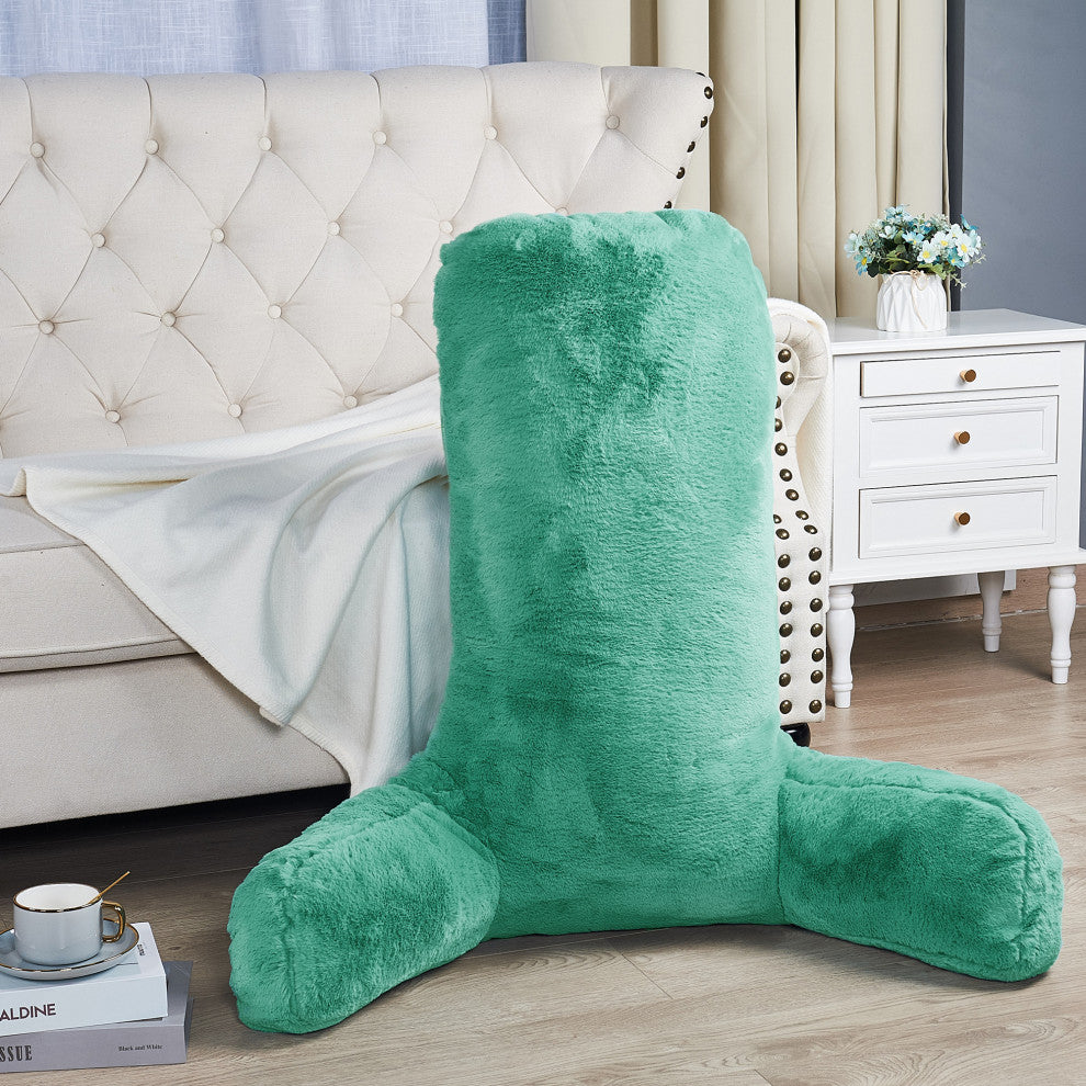 Fox Faux Fur Bedrest, Needs Assembly, Blue Turquoise, 28"x30"x17"