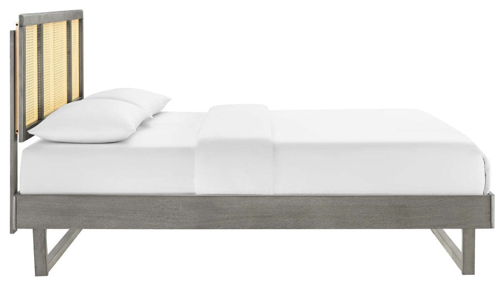 Kelsea Cane and Wood King Platform Bed With Angular Legs MOD-6697-GRY
