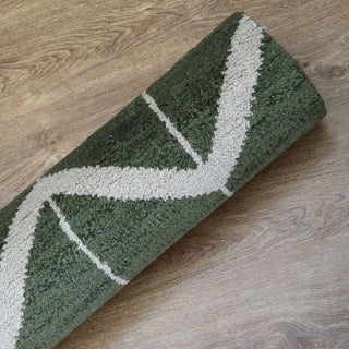 Hand Knotted Wool Area Rug Geometric Green Beige