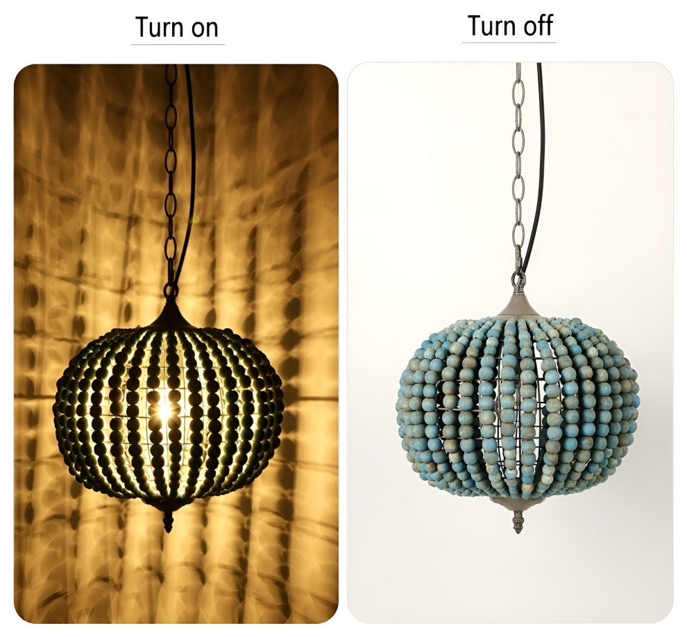Couvin | Retro Wooden Beads Chandelier for Living Room, Round Blue