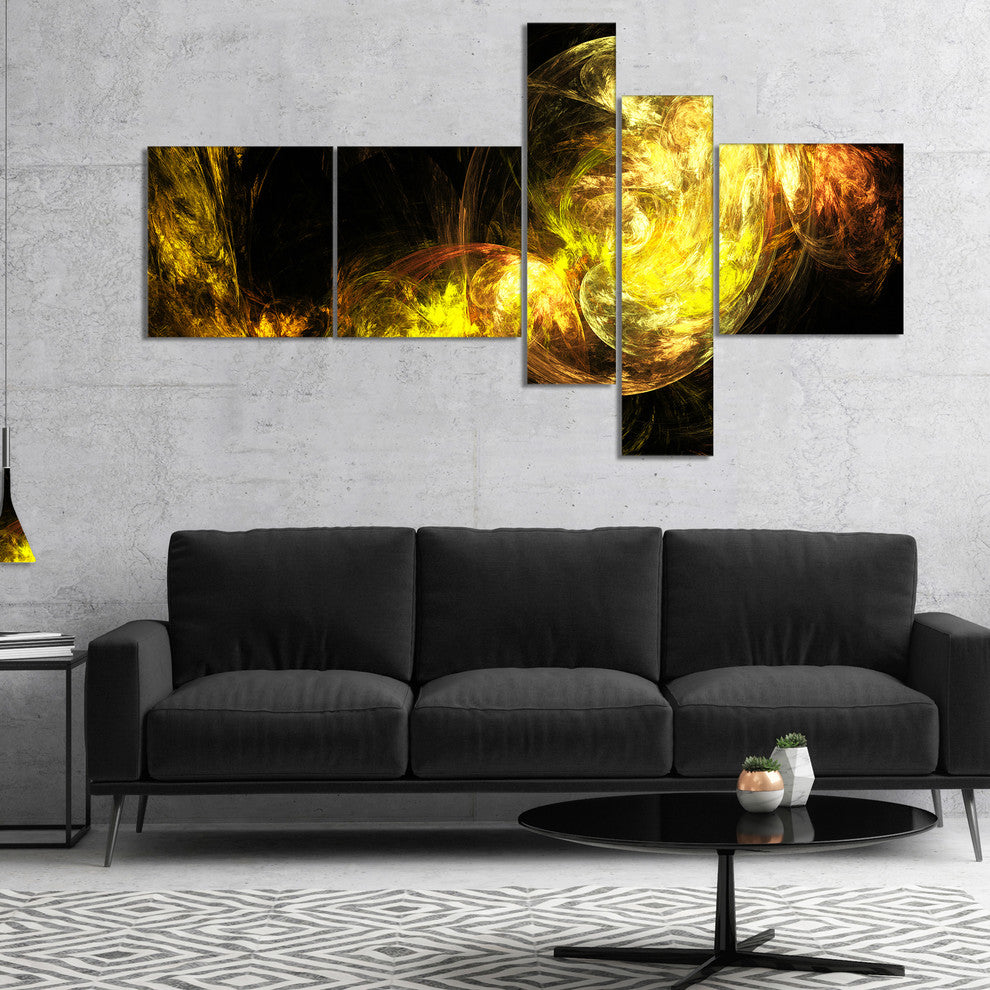 Colored Smoke Golden, Abstract Canvas art print, 60"x32", 5 panels