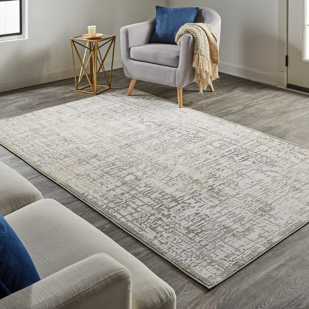Weave & Wander Vanhorn Distressed Abstract Rug, Beige, 6'7"x9'6"