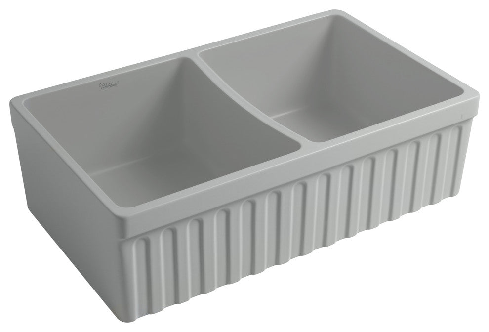Whitehaus WHQDB332-M-LIGHTCEMENT Matte Light Cement Fireclay Kitchen Sink