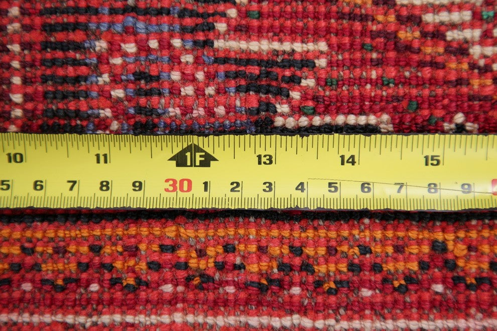 Consigned, Vintage Handmade Persian Oriental Low Pile Carpet, Red, 10'8"X3'11"