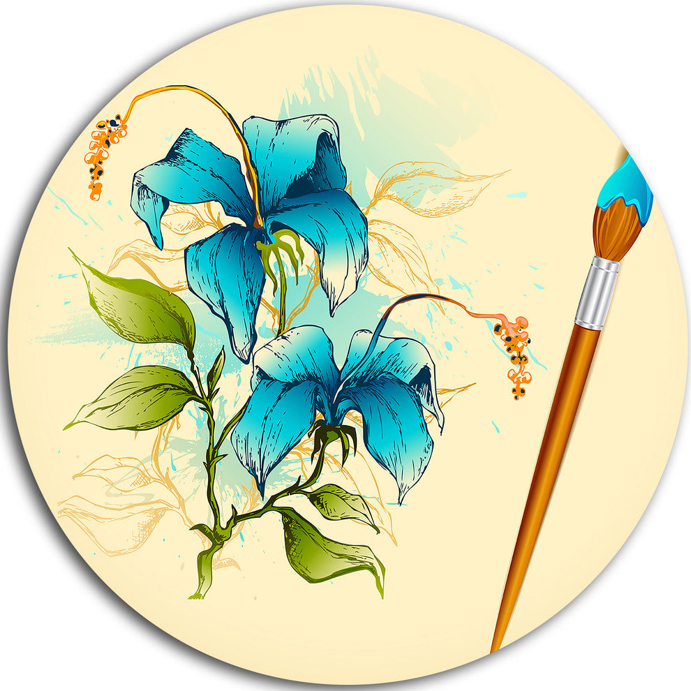 Flower With Brush Illustration, Floral Round Wall Art, 38"