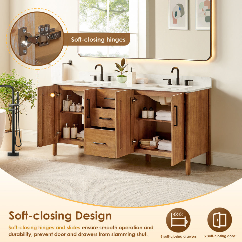 Velora Bathroom Vanity, Mango Brown, 72", No Mirror