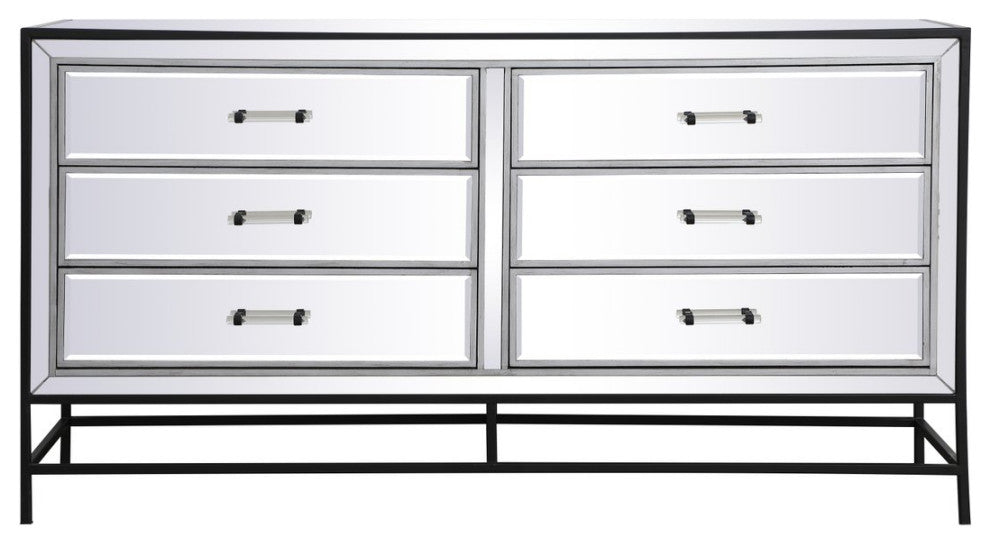 Bailee 60" Mirrored 6-Drawer Chest, Black