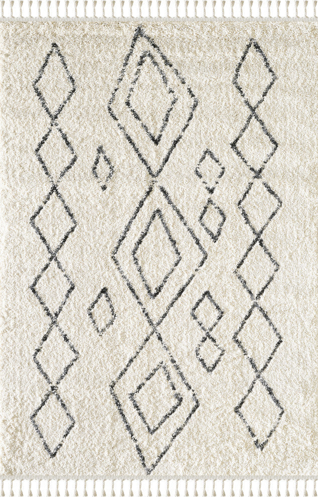 Abani Willow WIL130A Moroccan Diamond Print Ivory and Grey Area Rug