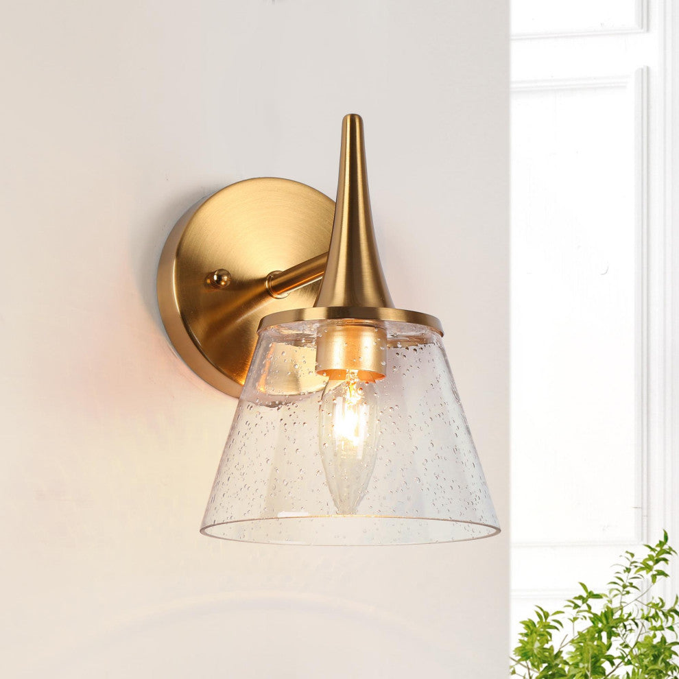 LNC 6" W 1-Light Polished Gold with Seeded Glass Modern Wall Sconce