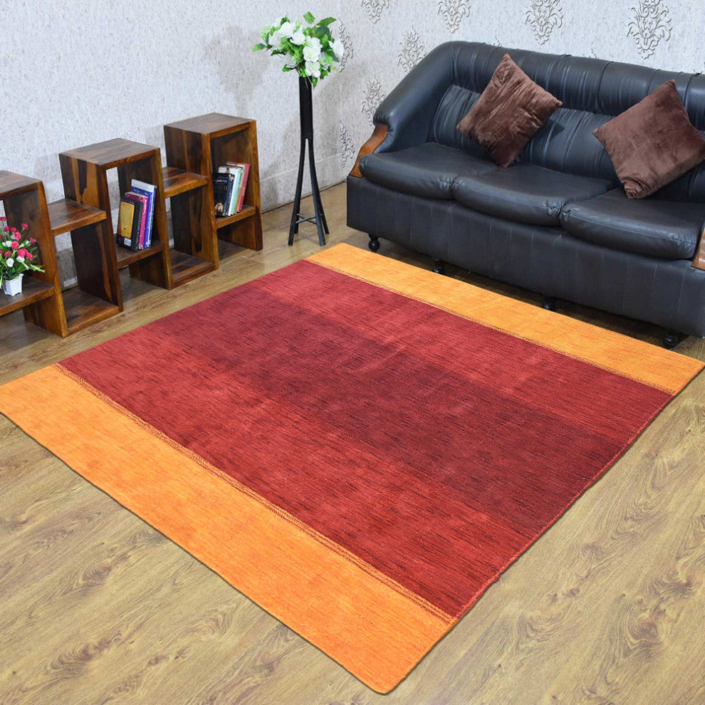 HAND KNOTTED LOOM WOOL ECO-FRIENDLY AREA RUGS-Rectangle,Orange Red,Contemporary