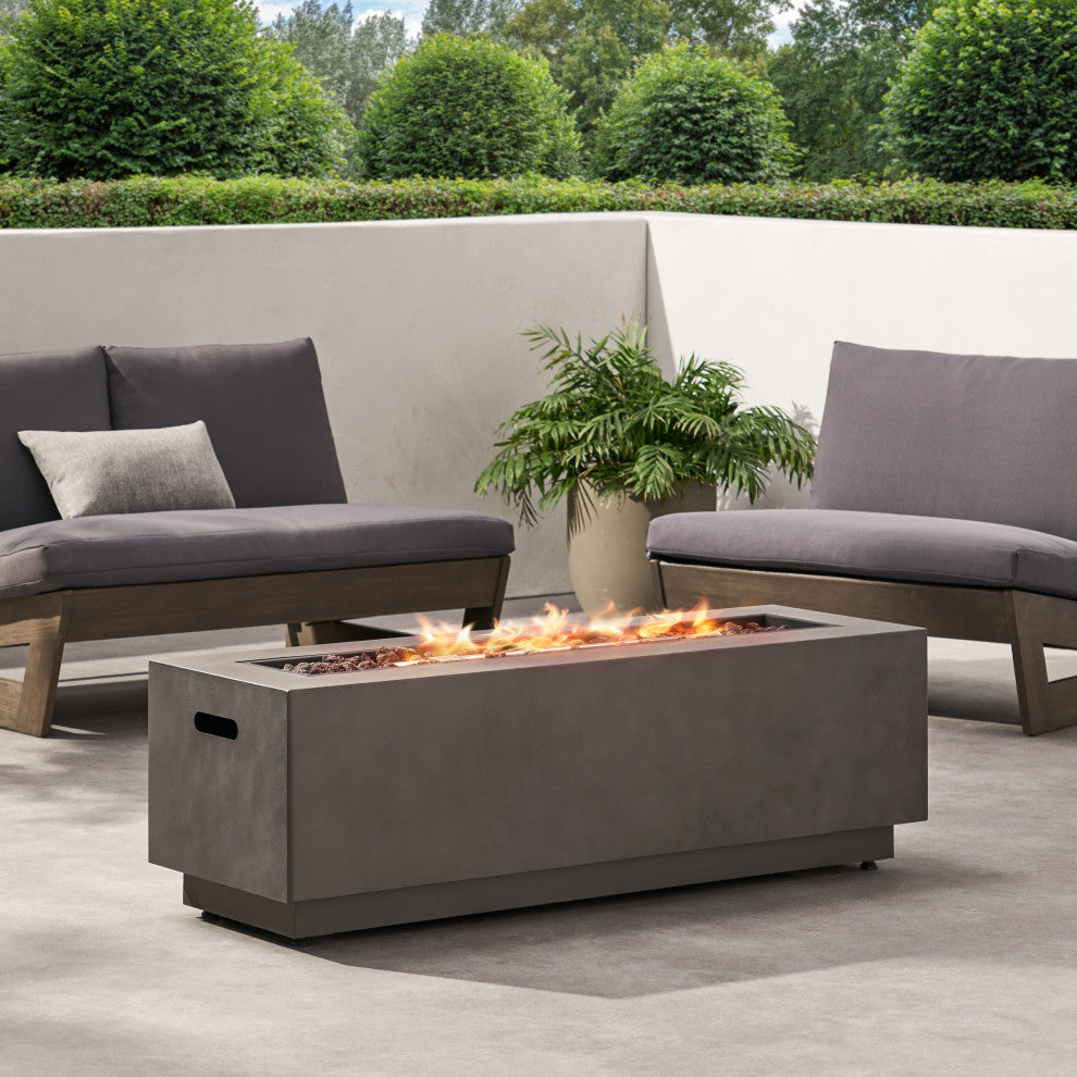 Jasmine Outdoor 50,000 BTU Rectangular Fire Pit, No Tank Holder, Concrete Finish