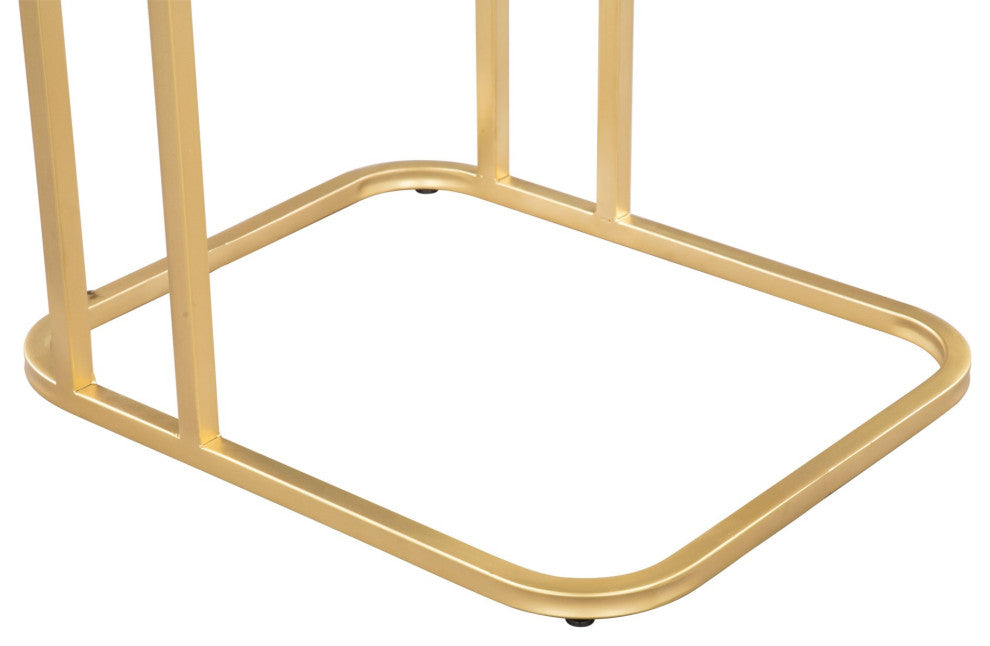 Sofa Side Table, Rectangular, Artificial Marble, Steel Metal, Black, Gold