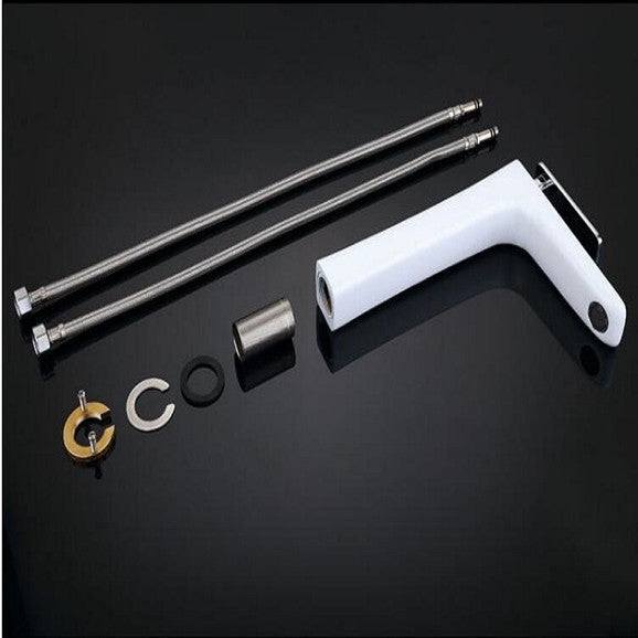 BathSelect Sleek Design White and Chrome Combination Long Deck Faucet