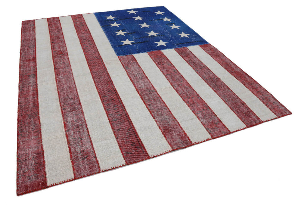 Rug N Carpet - Handmade Oriental 8' 0'' x 9' 10'' Flag Patchwork Rug