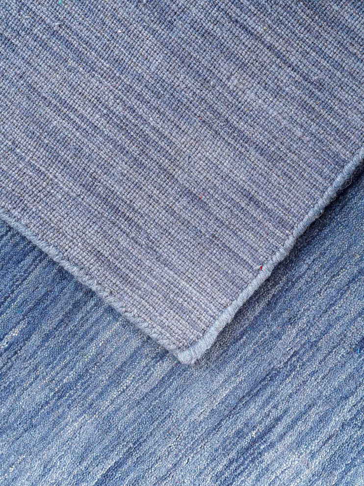 HAND KNOTTED LOOM WOOL ECO-FRIENDLY AREA RUGS - Blue, Solid Plain Design, [Rectangle] 8'x10'